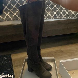 Grey OVER THE KNEE SUEDE BOOTS